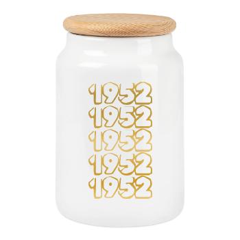 Born in 1952 - Cookie Jar with Wooden Lid - white - Front