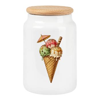 Bunte Eiscreme mit Streuseln – Sommer Genuss - Keksdose mit Holzdeckel - Weiß - Vorne