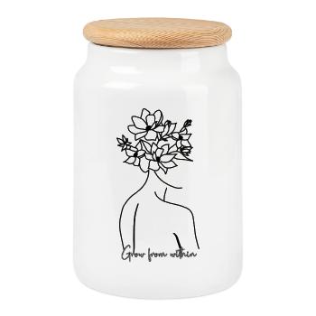 Grandir de l’intérieur - Femme aux lignes florales - Boîte à biscuits avec couvercle en bois - blanc - Devant