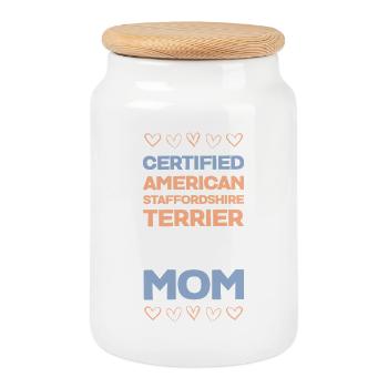 Maman certifiée American Staffordshire Terrier - Boîte à biscuits avec couvercle en bois - blanc - Devant