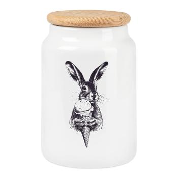 Hase mit Eis Vintage Gravur - Cookie Jar with Wooden Lid - white - Front