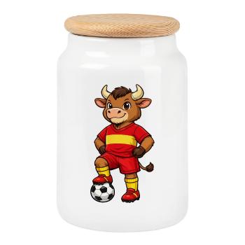 Football Bull Bull Spain Fan Spanish Flag - Cookie Jar with Wooden Lid - white - Front