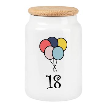 18. 18 JAHRE ALT. 18-JÄHRIGES JUBILÄUM. 18. GEBURTSTAG. - Keksdose mit Holzdeckel - Weiß - Vorne
