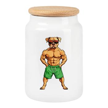 Hunde Fitness 6-Pack - Keksdose mit Holzdeckel - Weiß - Vorne