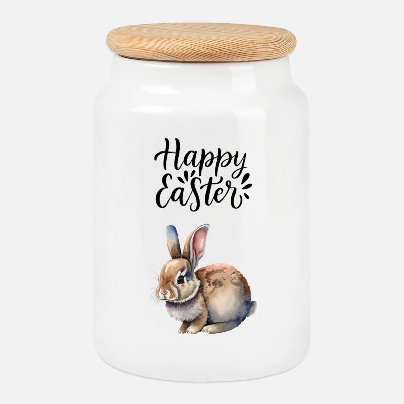 Frohes Osterhase - Keksdose mit Holzdeckel - Weiß