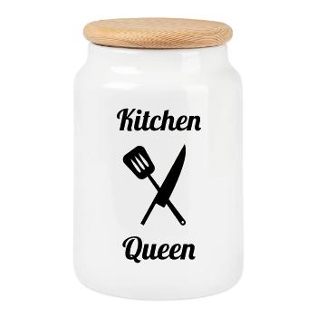 The queen of cooking - Cookie Jar with Wooden Lid - white - Front