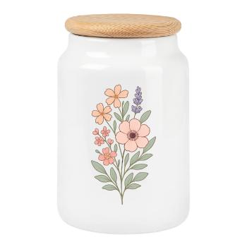 Bouquet aquarelle fleurs pastel - Boîte à biscuits avec couvercle en bois - blanc - Devant