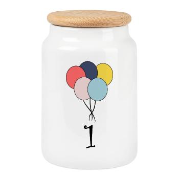 1. 1 AN. 1er ANNIVERSAIRE. ANNIVERSAIRE 1 AN. - Boîte à biscuits avec couvercle en bois - blanc - Devant