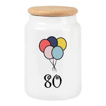 80. 80 YEARS. 80th ANNIVERSARY. 80 YEARS ANNIVERSARY. - Cookie Jar with Wooden Lid - white - Front