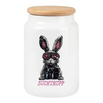Équipe de recherche de Pâques Cool Lapin de Pâques - Boîte à biscuits avec couvercle en bois - blanc - Devant