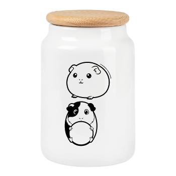 Two guinea pig heads - Cookie Jar with Wooden Lid - white - Front