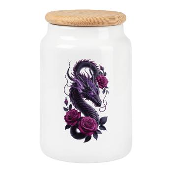 Chemise Fantasy du Dragon Noir aux Roses - Boîte à biscuits avec couvercle en bois - blanc - Devant