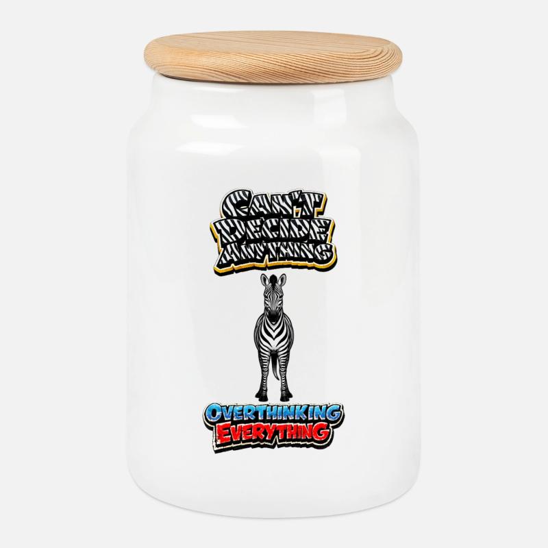 Zebra Overthinking Graphics - Boîte à biscuits avec couvercle en bois - blanc