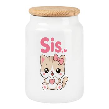 Katzen Sis Herzchen Kawaii - Keksdose mit Holzdeckel - Weiß - Vorne