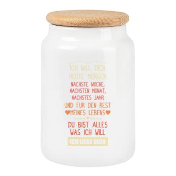 Ich will dich heute morgen nächste Woche - Keksdose mit Holzdeckel - Weiß - Vorne