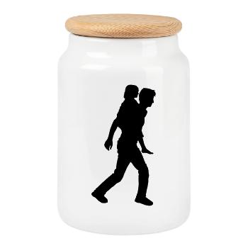 Vater Kind Silhouette Spazieren Familie Papa Liebe - Keksdose mit Holzdeckel - Weiß - Vorne