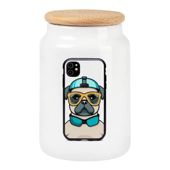 Carlin avec tuba et lunettes de protection - Boîte à biscuits avec couvercle en bois - blanc - Devant