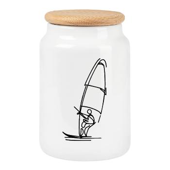 Windsurfer Drawing - Cookie Jar with Wooden Lid - white - Front