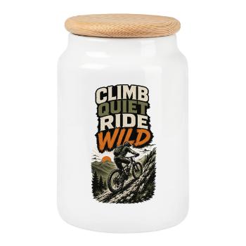 MTB Mountain Bike Trail Climb Quiet Ride Wild - Cookie Jar with Wooden Lid - white - Front
