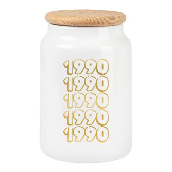 1990 - Cookie Jar with Wooden Lid - white - Front