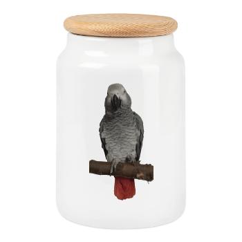 Gray parrot on branch - Cookie Jar with Wooden Lid - white - Front