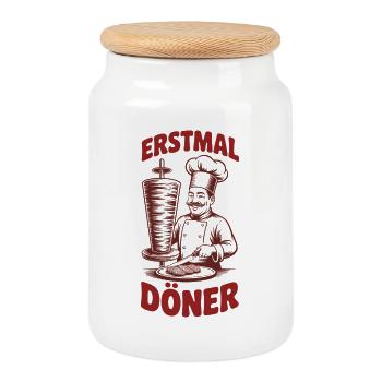  Erstmal Döner Lustiger Döner Spruch Für Kebab - Keksdose mit Holzdeckel - Weiß - Vorne