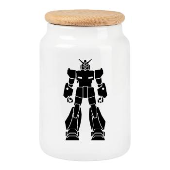 Japanese Giant Robot - Cookie Jar with Wooden Lid - white - Front