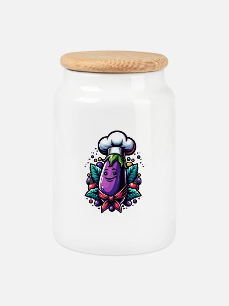Chefkoch Aubergine - Keksdose mit Holzdeckel - Weiß