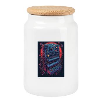 Appareil de musique électronique futuriste - Boîte à biscuits avec couvercle en bois - blanc - Devant