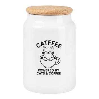 Chat dans une tasse à café - Boîte à biscuits avec couvercle en bois - blanc - Devant