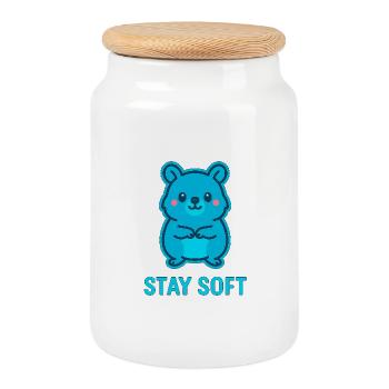 Stay Soft Quokka Design - Boîte à biscuits avec couvercle en bois - blanc - Devant
