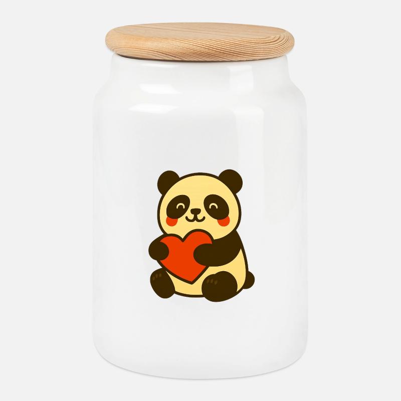 Der_Panda_mit_Herzumarmung - Keksdose mit Holzdeckel - Weiß