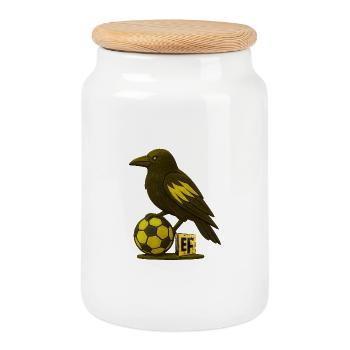 Bird with Soccer Ball and Letter E - Cookie Jar with Wooden Lid - white - Front