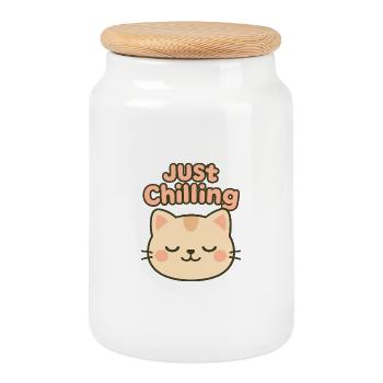 Illustration de chat juste glaçant - Boîte à biscuits avec couvercle en bois - blanc - Devant