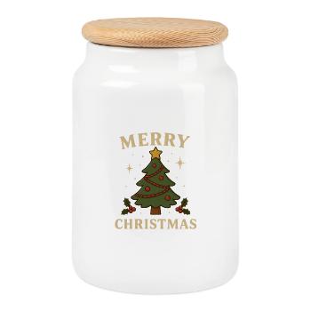 Merry Christmas - Keksdose mit Holzdeckel - Weiß - Vorne