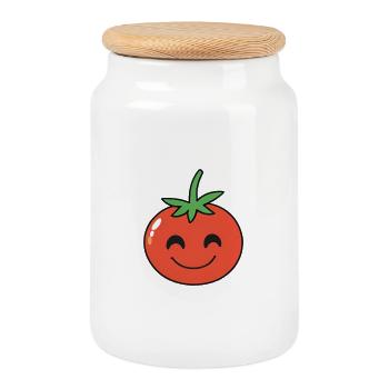 Motif tomate rire - Boîte à biscuits avec couvercle en bois - blanc - Devant