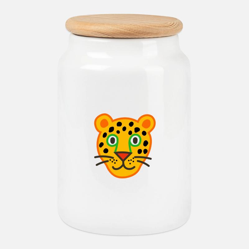 Cute Leopard Face Illustration - Cookie Jar with Wooden Lid - white