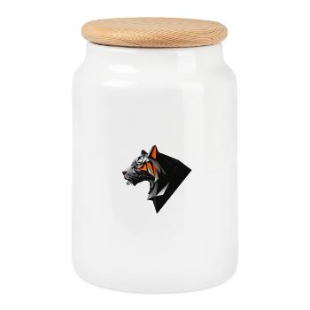 Polygon Tiger Kopf Orange Akzente Design - Keksdose mit Holzdeckel - Weiß - Vorne