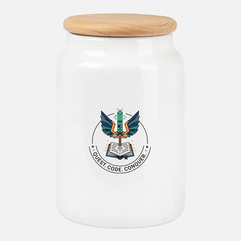 Quest. Code. Conquer Emblem - Cookie Jar with Wooden Lid - white