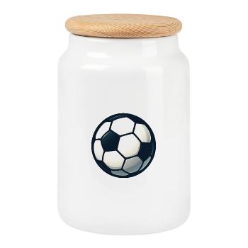 Ballon Ballon Motif Football - Boîte à biscuits avec couvercle en bois - blanc - Devant