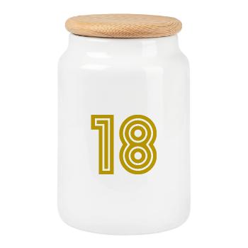 ANNIVERSARY. HAPPY BIRTHDAY. HAPPY BIRTHDAY. - Cookie Jar with Wooden Lid - white - Front