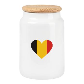 Belgische Herz-Trikolore - Keksdose mit Holzdeckel - Weiß - Vorne