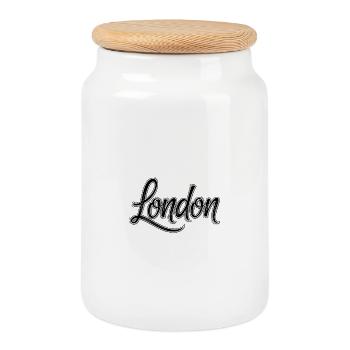 London - Cookie Jar with Wooden Lid - white - Front