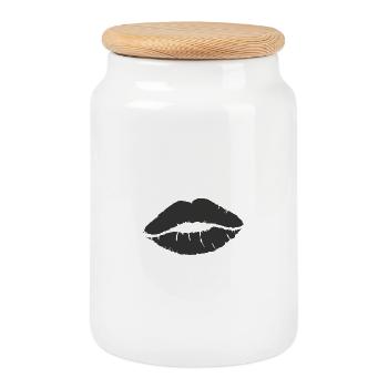 Black Kiss - Cookie Jar with Wooden Lid - white - Front
