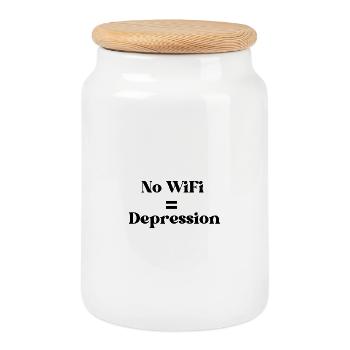 No WiFi = Depression - Cookie Jar with Wooden Lid - white - Front