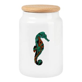 Motif botanique abstrait vert et brun - Boîte à biscuits avec couvercle en bois - blanc - Devant