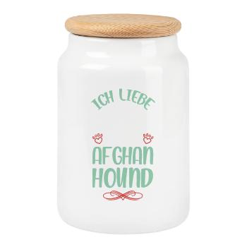 I love my Afghan Hound - Cookie Jar with Wooden Lid - white - Front