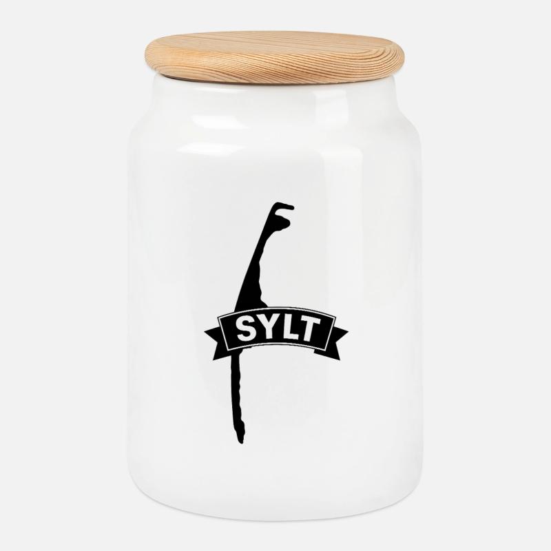 Sylt mit Banner  - Keksdose mit Holzdeckel - Weiß