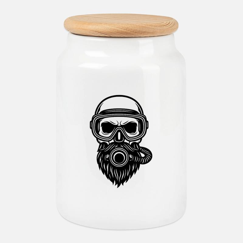 Skull Diver - Cookie Jar with Wooden Lid - white