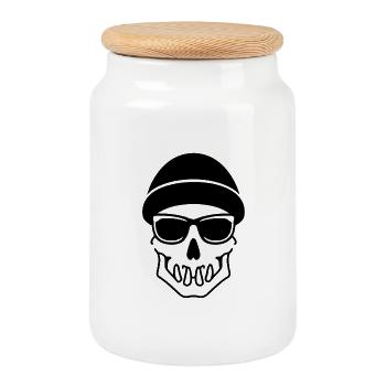 Skull hipster Halloween - Cookie Jar with Wooden Lid - white - Front